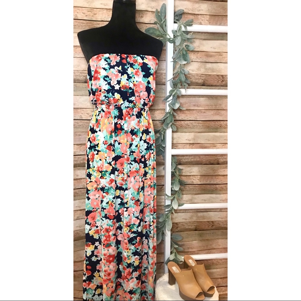 Trixxi Strapless Floral Multicolor Maxi Dress S